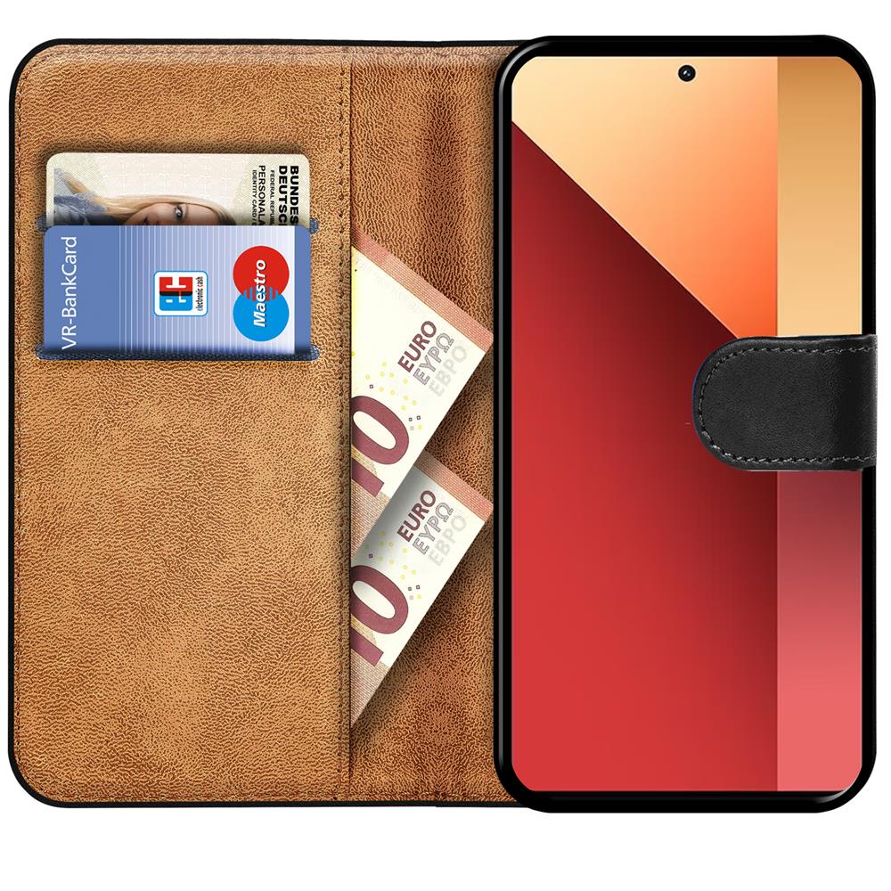 Handyhülle Für Xiaomi Redmi Note 10 4G / Note 10s – Klappbar Mit Geldbörse, Kunstleder Blumig, Schwarz