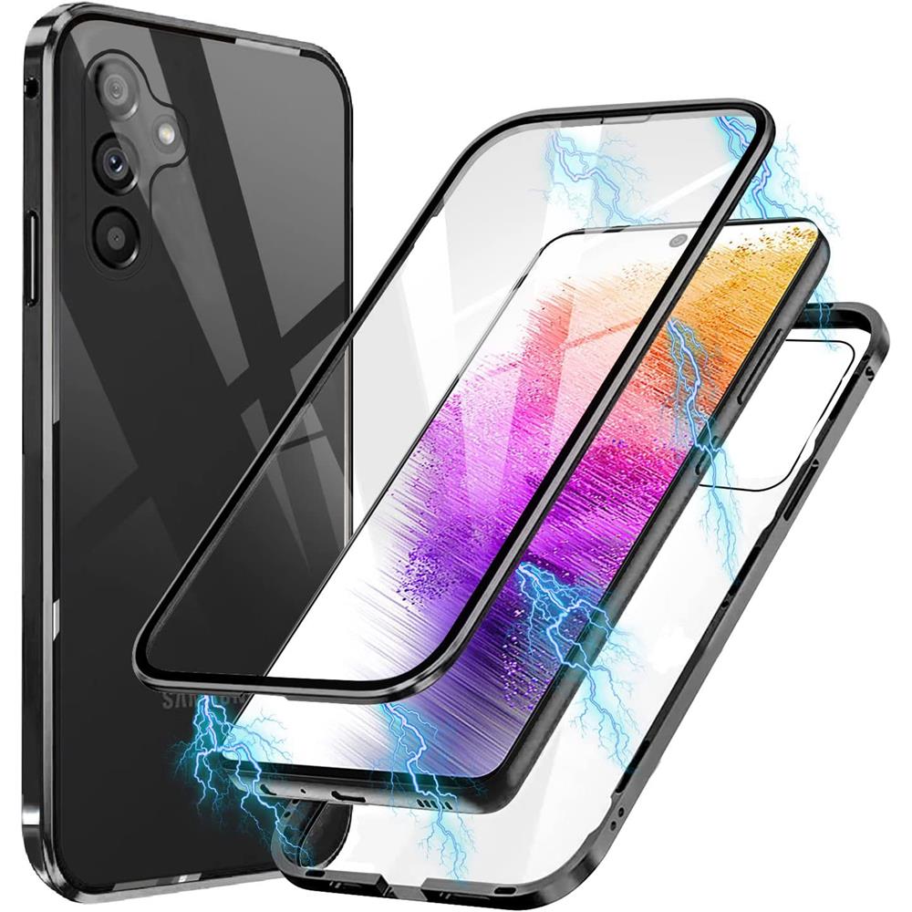 Metall Case für Samsung Galaxy A14 5G Hülle  Cover mit eingebautem Magnet  Rückseite und Vorderseite aus Glas