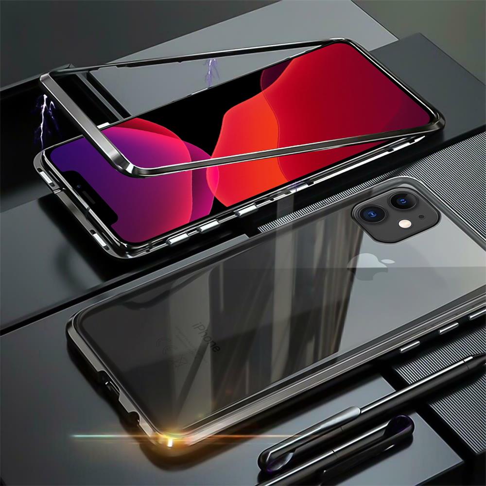 Metall Case für Apple iPhone 12 Mini Hülle  Cover mit eingebautem Magnet  Backcover aus Glas