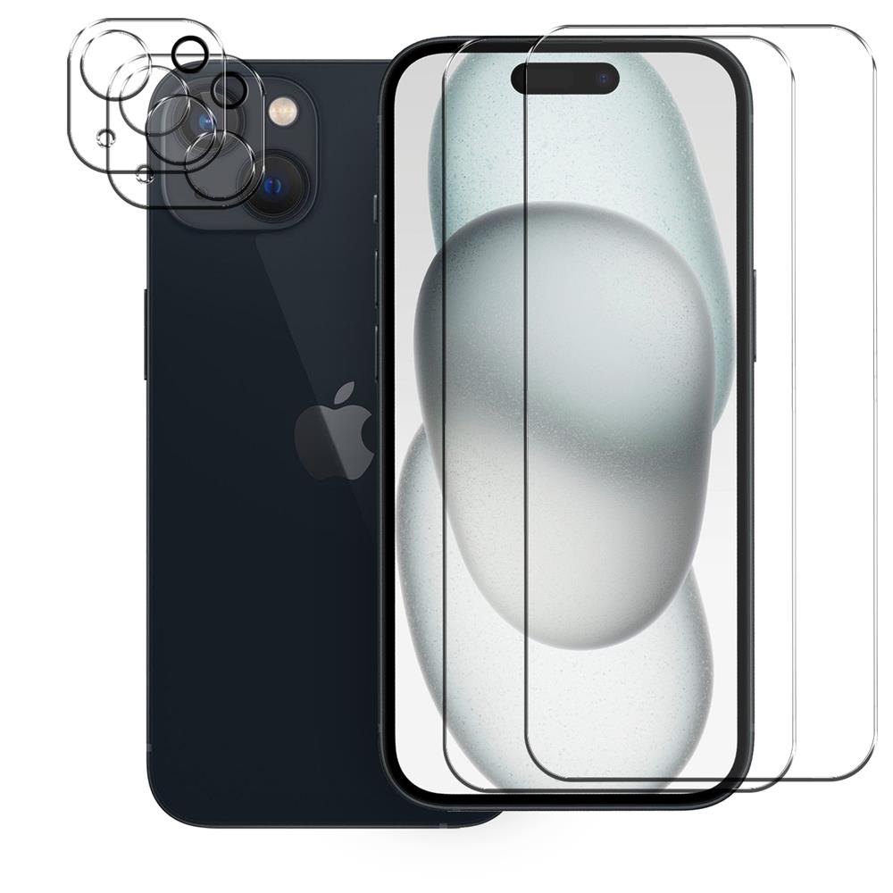 Panzerglas für Apple iPhone 15 Plus Schutzfolie 2x Kamera Schutzglas Folie  2x Panzerfolie