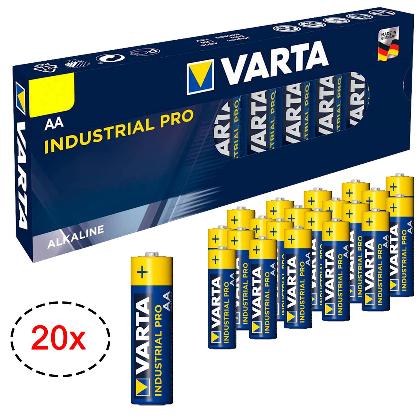 20x VARTA Industrial PRO Mignon AA LR06 LR 06 1.5V Batterien Alkaline Batterie 