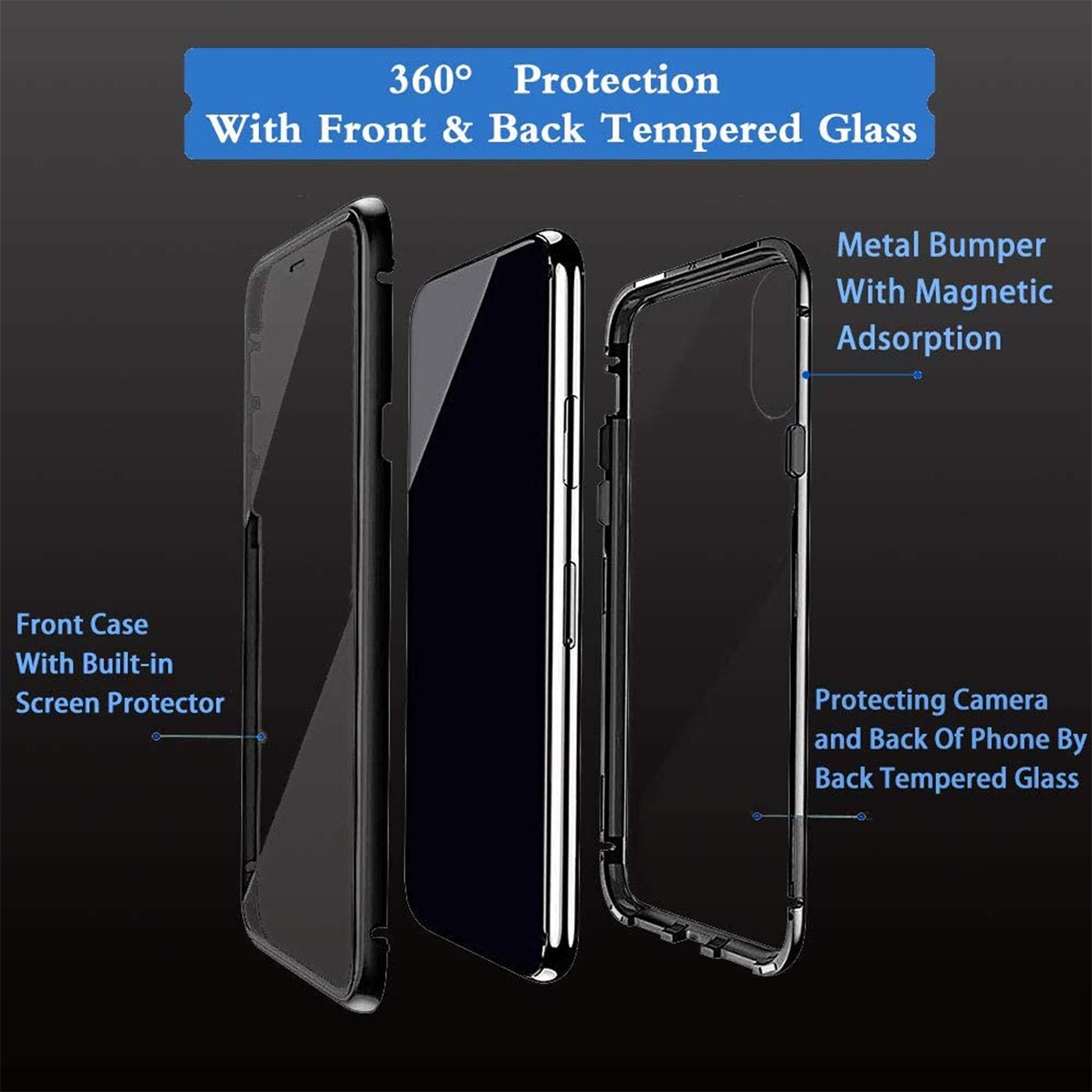 Coque Samsung Galaxy Note 20 Ultra 5G Adsorption Magnétique Housse,360  Degrés Antichoc Avant et arrière Transparent Verre trempé Métal Frame Cover  Case - Noir