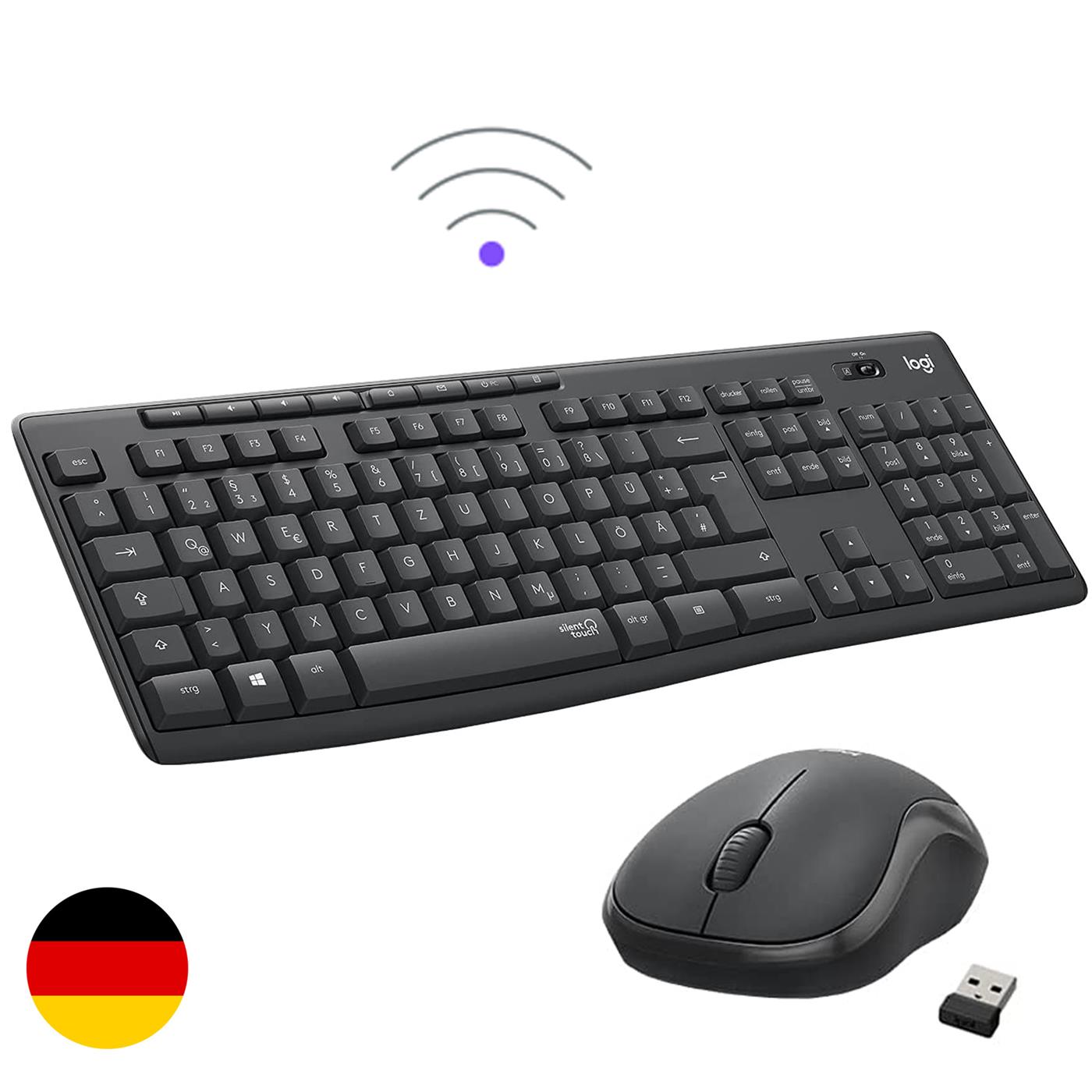 Logitech Logitech Funk QWERTZ Tastatur Wireless Maus SET Keyboard Mouse USB Kabel PC 