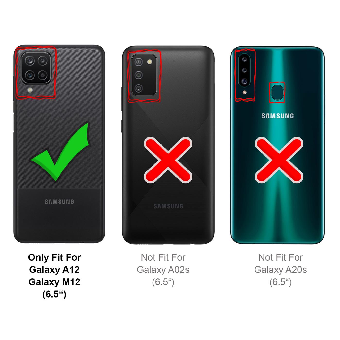 Vinanker Handyhülle für Samsung Galaxy A12 Hülle Leder Handytasche mit RFID-Schutz Schutzhülle für Samsung Galaxy A12/ A12 Nacho/ M12 Schwarz/Grau