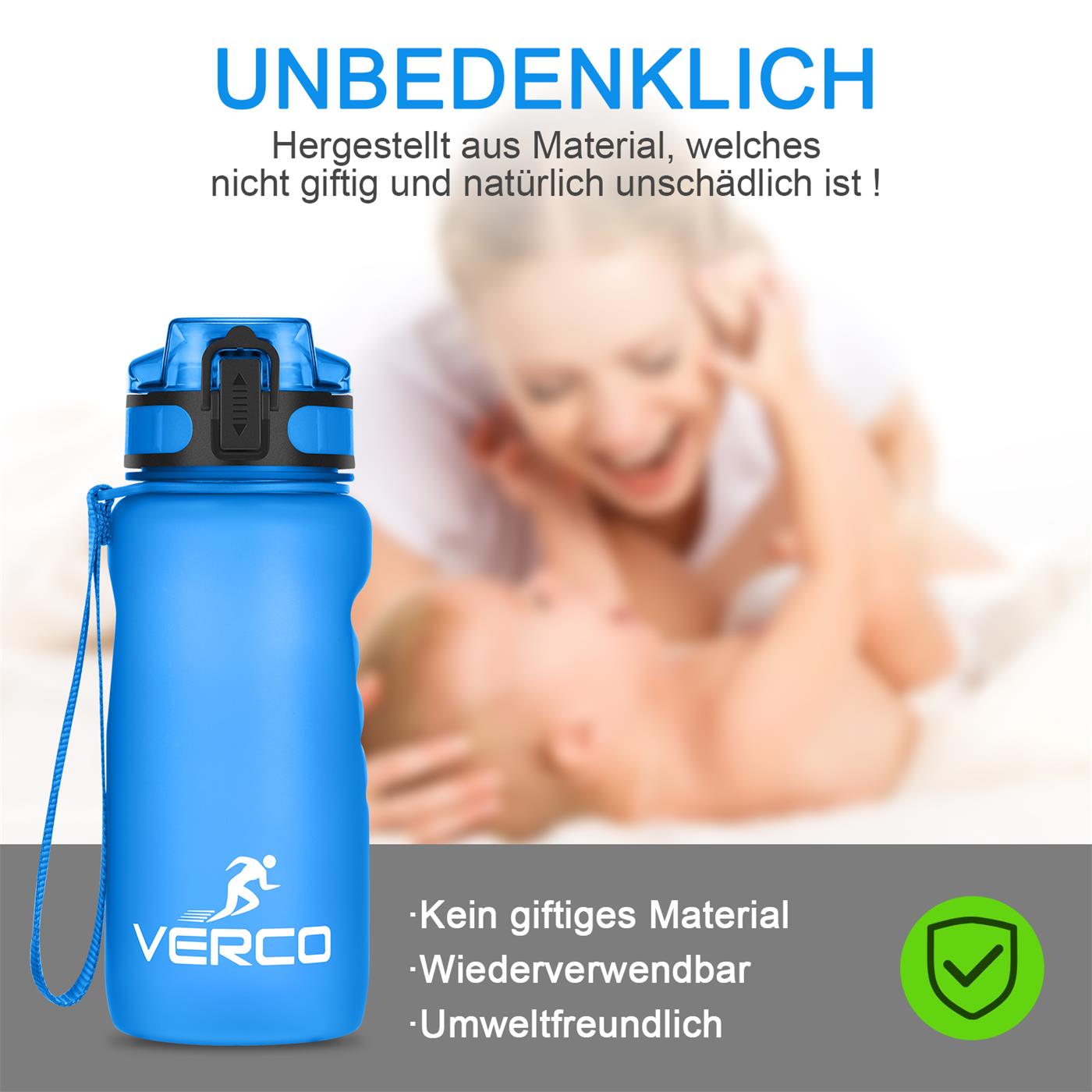 VERCO Premium Trinkflasche Sport Flasche Wasserflasche Sieb BPA Frei Wasser GRÜN 