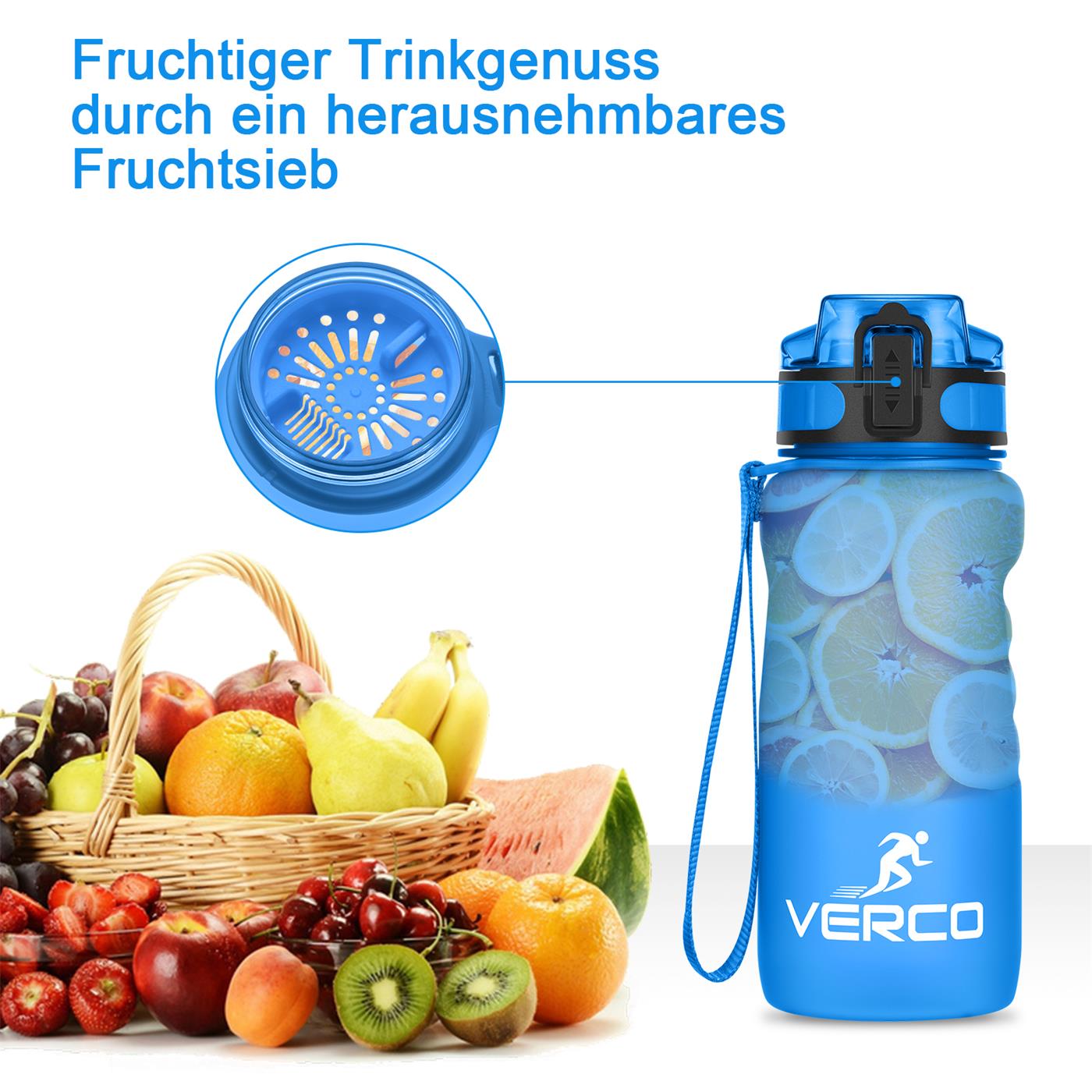 VERCO Premium Trinkflasche Sport Flasche Wasserflasche Sieb BPA Frei Wasser Fit 