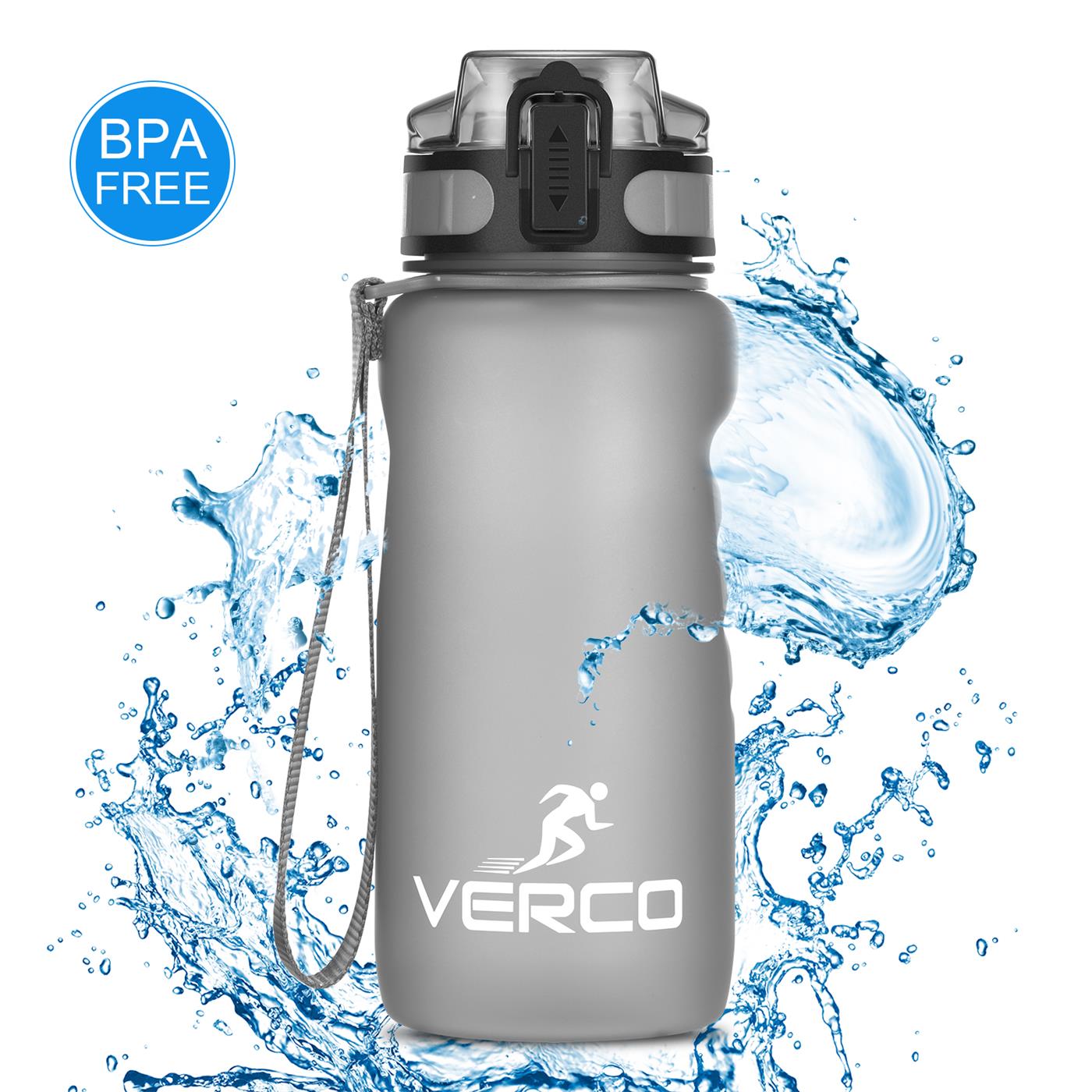 VERCO Premium Trinkflasche Sport Flasche Wasserflasche Sieb BPA Frei Wasser GRAU 