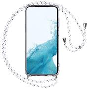Handykette für Samsung Galaxy A7 2018 Case zum umhängen Schutzhülle Kordel Handy Hülle, Halsband Weiss-Silber