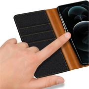 Denim Handy Tasche für Apple iPhone 12 / 12 Pro Hülle Jeans Look Book Case Schutzhülle