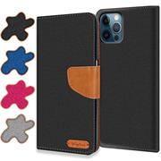 Denim Handy Tasche für Apple iPhone 12 / 12 Pro Hülle Jeans Look Book Case Schutzhülle