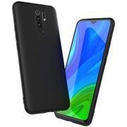 Silikon Hülle für Xiaomi Redmi 9 Schutzhülle Matt Schwarz Backcover Handy Case