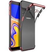TPU Hülle für Samsung Galaxy J4 Plus Case Silikon Cover Transparent mit Farbrand Handyhülle