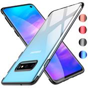 TPU Hülle für Samsung Galaxy S10 Plus Case Silikon Cover Transparent mit Farbrand Handyhülle