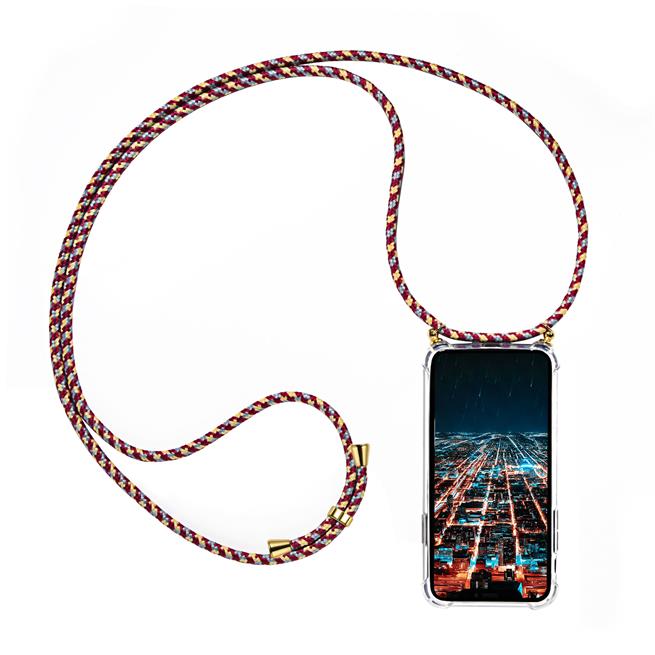 Handykette für Samsung Galaxy A02s Case zum umhängen Schutzhülle Kordel Handy Hülle, Halsband Camouflage Rot