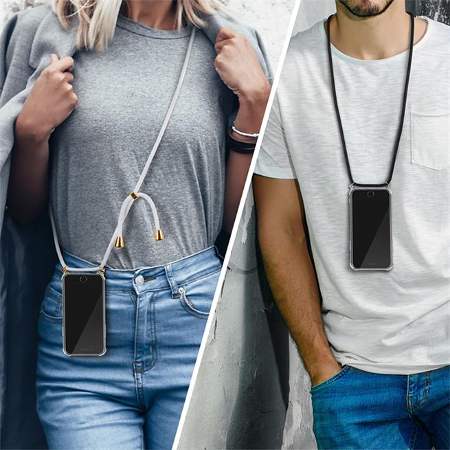 Handykette für Huawei Mate 20 Lite Case zum umhängen Schutzhülle Kordel Handy Hülle, Halsband Schwarz-Weiss