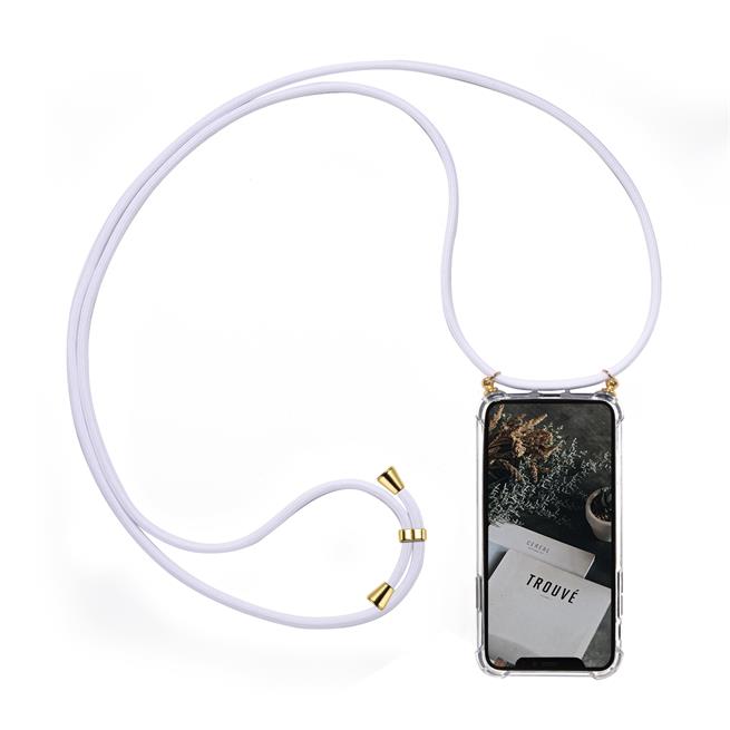 Handykette für Huawei P Smart 2020 Case zum umhängen Schutzhülle Kordel Handy Hülle, Halsband Weiss-Gold