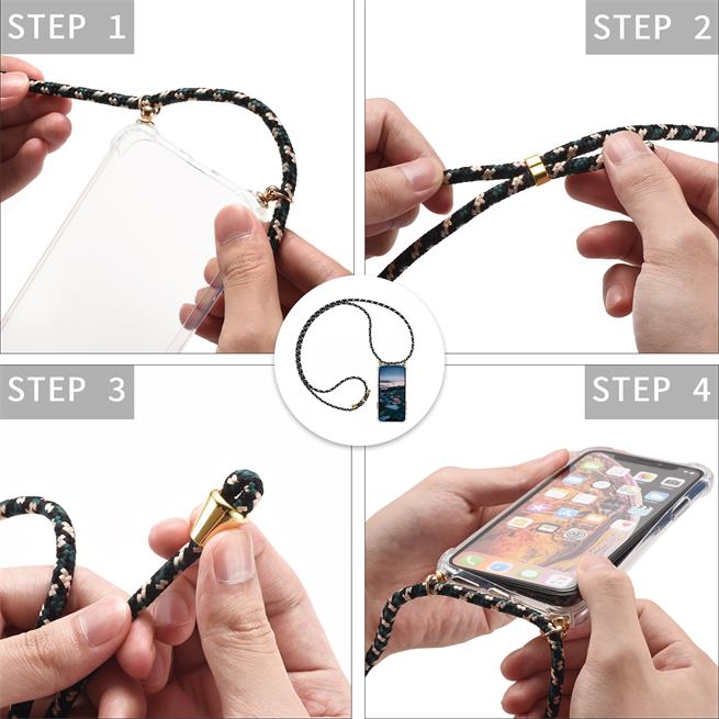 Handykette für iPhone X / XS Case zum umhängen Schutzhülle Kordel Handy Hülle, Halsband Weiss-Gold