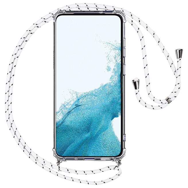 Handykette für Samsung Galaxy A41 Case zum umhängen Schutzhülle Kordel Handy Hülle, Halsband Weiss-Silber