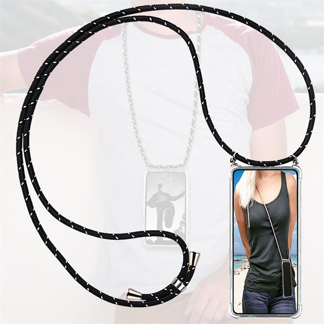 Handykette für iPhone 14 Pro Max Case zum umhängen Schutzhülle Kordel Handy Hülle, Halsband Schwarz-Weiss