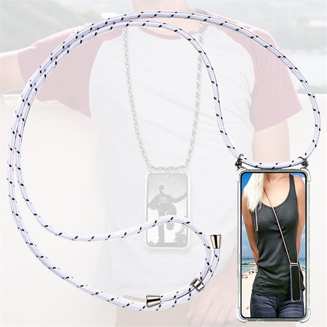 Handykette für iPhone X / XS Case zum umhängen Schutzhülle Kordel Handy Hülle, Halsband Weiss-Silber